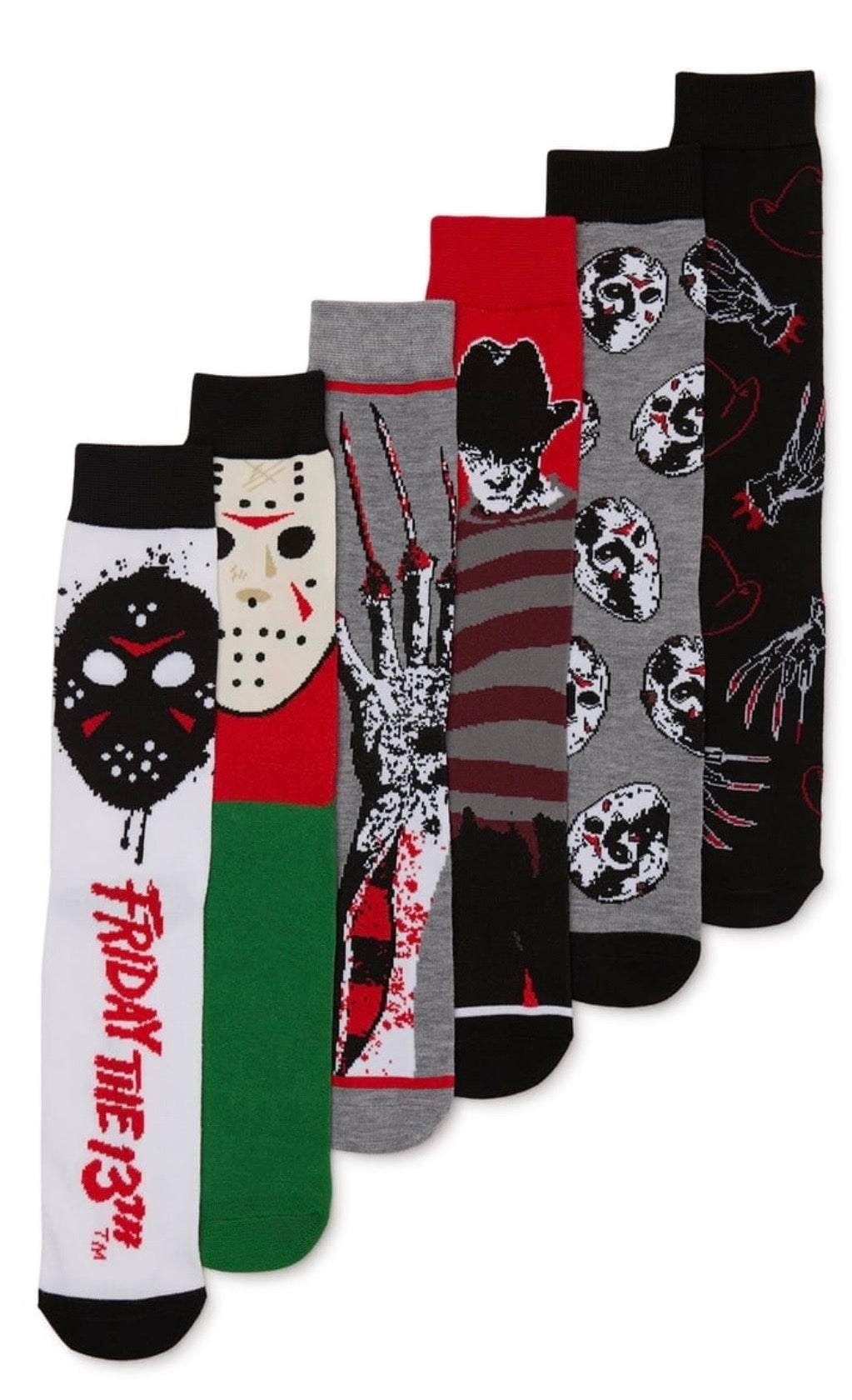 HORROR ICONS MEN’S 6 PAIR OF HALLOWEEN SOCKS GIFT SET FREDDY & JASON BIOWORLD BRAND