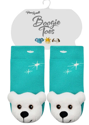 BOOGIE TOES Baby POLAR BEAR Rattle Gripper Bottom Socks By PIERO LIVENTI