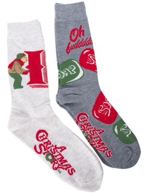 A CHRISTMAS STORY Men’s 2 Pair Of Socks FLICKS TONGUE STUCK TO POLE, ‘OH FUUDDGGEE’ - Novelty Socks And Slippers