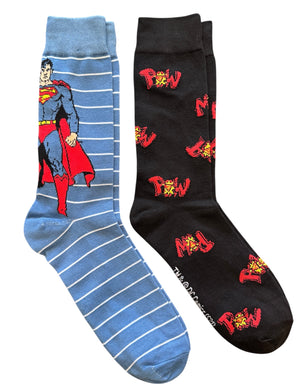 DC COMICS SUPERMAN Men's 2 Pair Of Socks 'POW' - Novelty Socks And Slippers