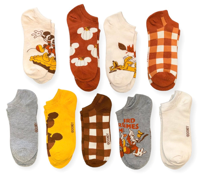 DISNEY Ladies THANKSGIVING 9 Pair Of MICKEY MOUSE Low Show Socks Goofy ‘GOURD TIMES’