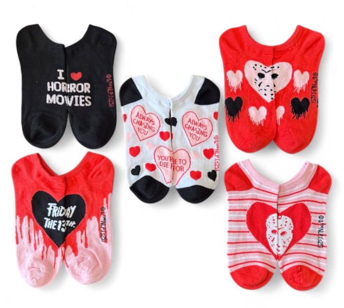 FRIDAY THE 13th Ladies 5 Pair Of No Show Socks ‘I Love Horror Movies’