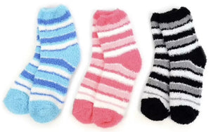 NOLLIA Brand Ladies 3 Pair Striped Warm & Fuzzy Socks