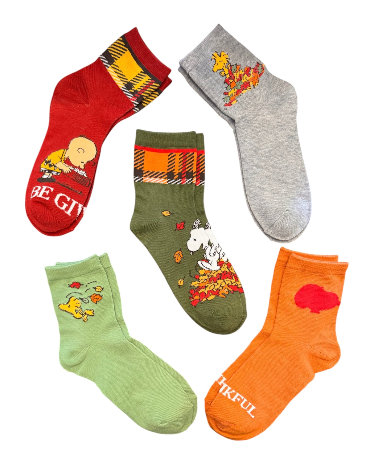 PEANUTS Ladies 5 Pair Of THANKSGIVING CAPRI Socks SNOOPY & WOODSTOCK (CHOOSE STYLE)