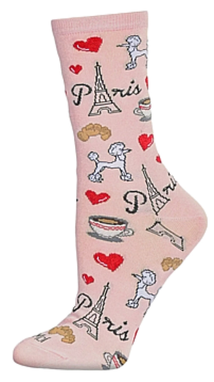 Memoi Brand Ladies POODLES IN PARIS VALENTINE’S DAY Socks HEARTS & EIFFEL TOWER