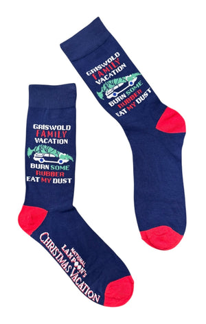 National Lampoons CHRISTMAS VACATION MEN’S SOCKS ‘BURN SOME RUBBER EAT MY DUST’ - Novelty Socks And Slippers