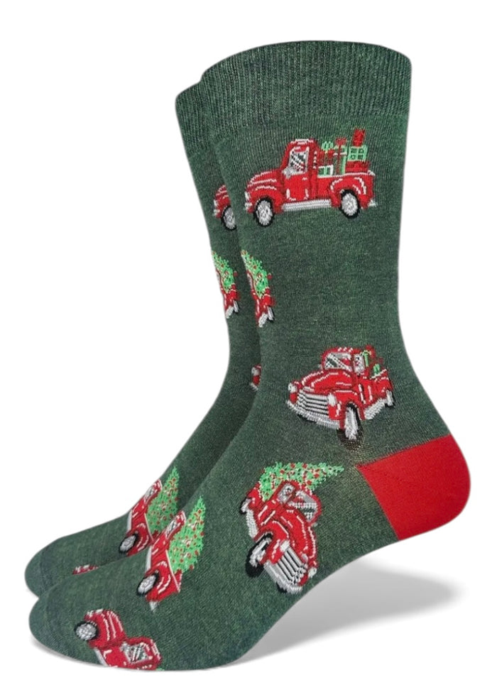 RED PICK UP TRUCK With Christmas Tree Men's Socks Good Luck Sock Brand