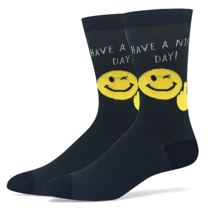 HAVE A NICE DAY Men’s Sassy Smiley Face Socks Sock Harbor Brand With Middle Finger