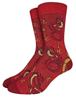 GOOD LUCK SOCK Brand Men’s RED DRAGON Socks - Novelty Socks for Less