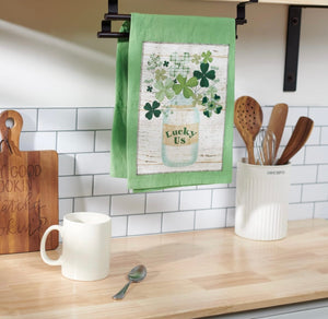 PRIMITIVES BY KATHY ST. PATRICKS DAY SHAMROCKS Kitchen Tea Towel ‘LUCKY US’ - Novelty Socks And Slippers