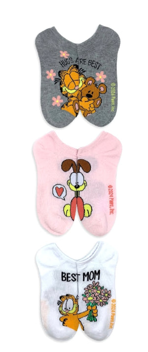 GARFIELD & ODIE Ladies MOTHER’S DAY 3 Pair Of No Show Socks ‘BEST MOM’ - Novelty Socks And Slippers