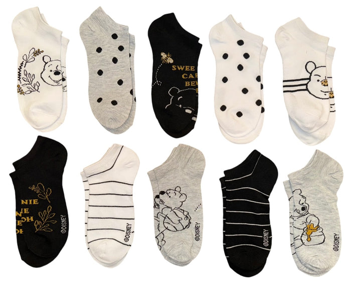 DISNEY WINNIE THE POOH Ladies 10 Pair Of Low Show Socks ‘SWEET AS CAN BE’