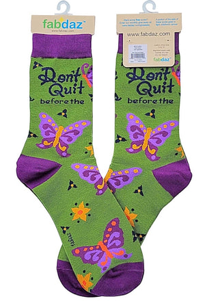 FABDAZ Brand Ladies BUTTERFLY Socks ‘DON’T QUIT BEFORE THE MIRACLE HAPPENS’