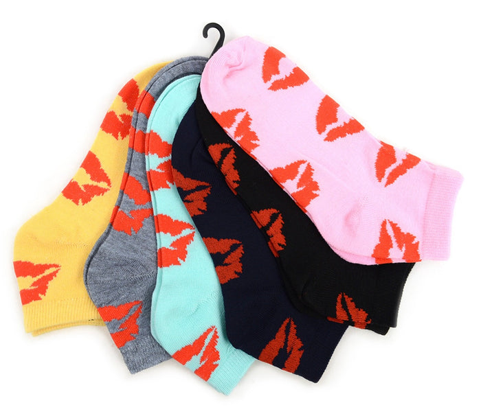 NOLLIA Brand Ladies VALENTINES DAY 6 Pair Of Low Cut Socks LIPS/KISSES