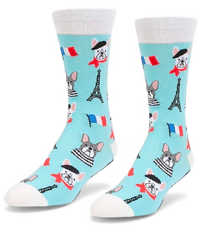 FRENCH BULLDOGS & EIFFEL TOWER ADULT UNISEX SOCKS HEADLINE BRAND SOCKS SIZE S/M