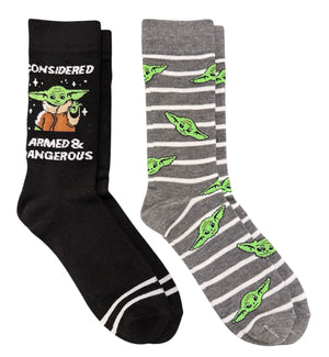STAR WARS THE MANDALORIAN MEN’S 2 PAIR OF SOCKS BABY YODA ‘CONSIDERED ARMED & DANGEROUS’ - Novelty Socks And Slippers