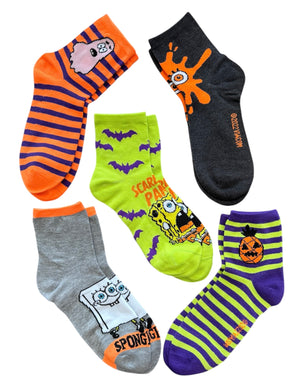 SPONGEBOB SQUAREPANTS LADIES 5 PAIR OF HALLOWEEN CAPRI SOCKS ‘SCAREDY PANTS’ - Novelty Socks And Slippers