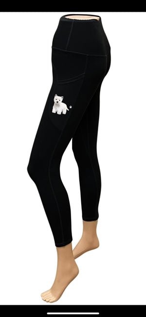 URBAN ATHLETICS Ladies WESTIE DOG High Rise Leggings With Pockets E&S Pets - Novelty Socks for Less