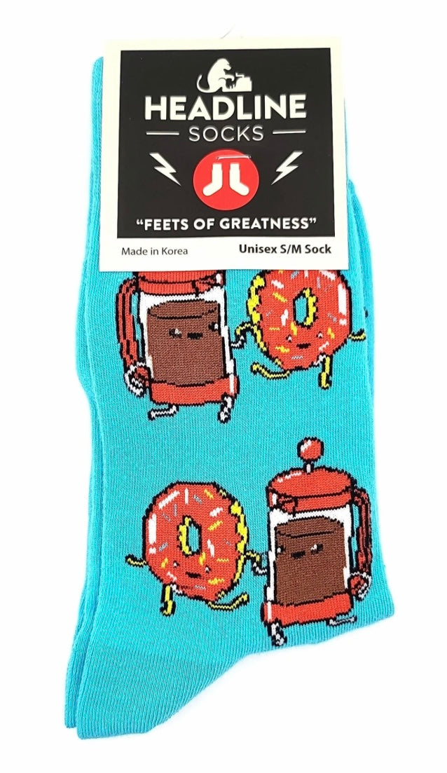 COFFEE & DONUTS ADULT UNISEX SOCKS HEADLINE BRAND SOCKS SIZE S/M