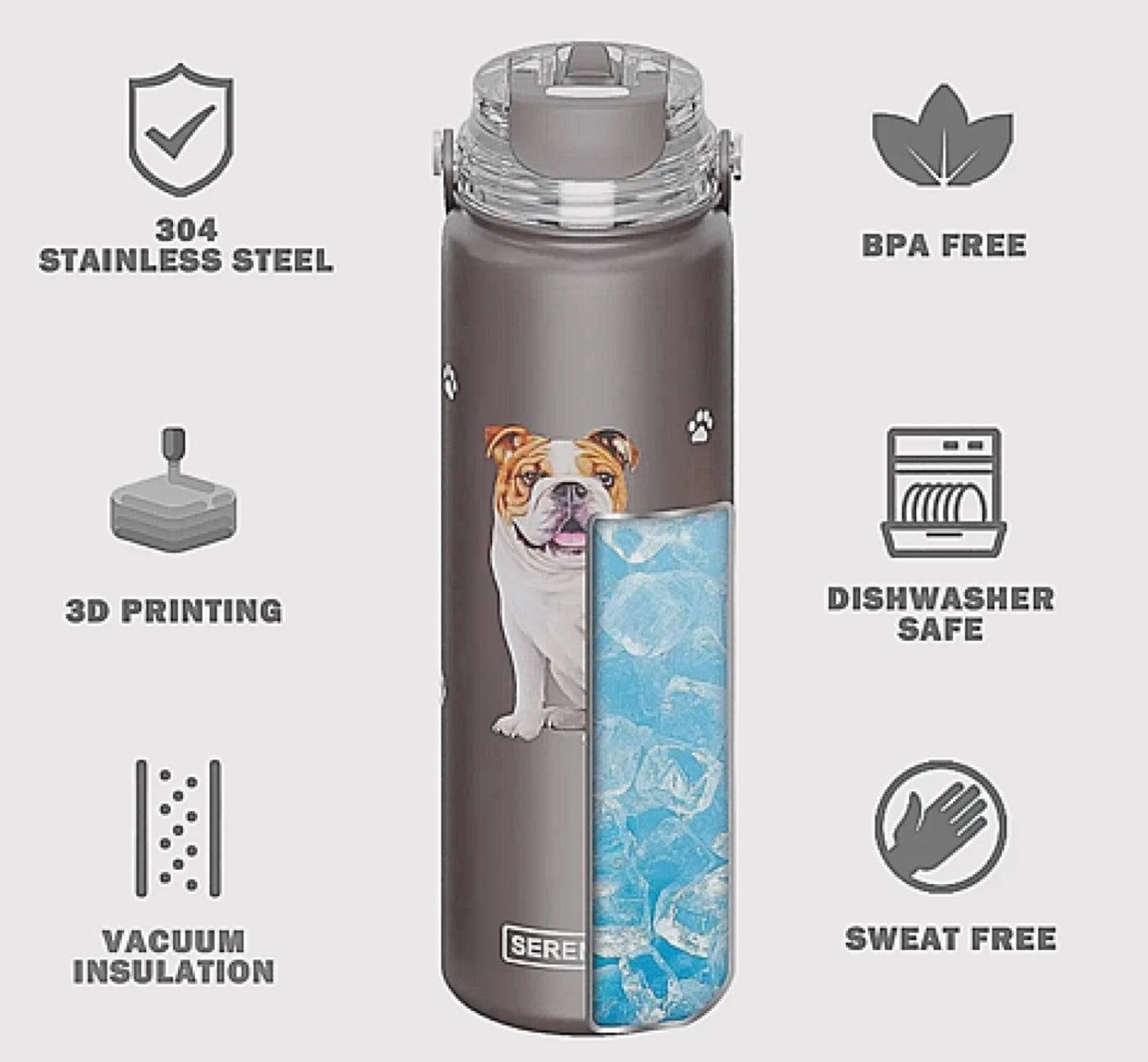 E&S - German Shepherd Stainless Steel Water Bottle 24 oz Serengeti