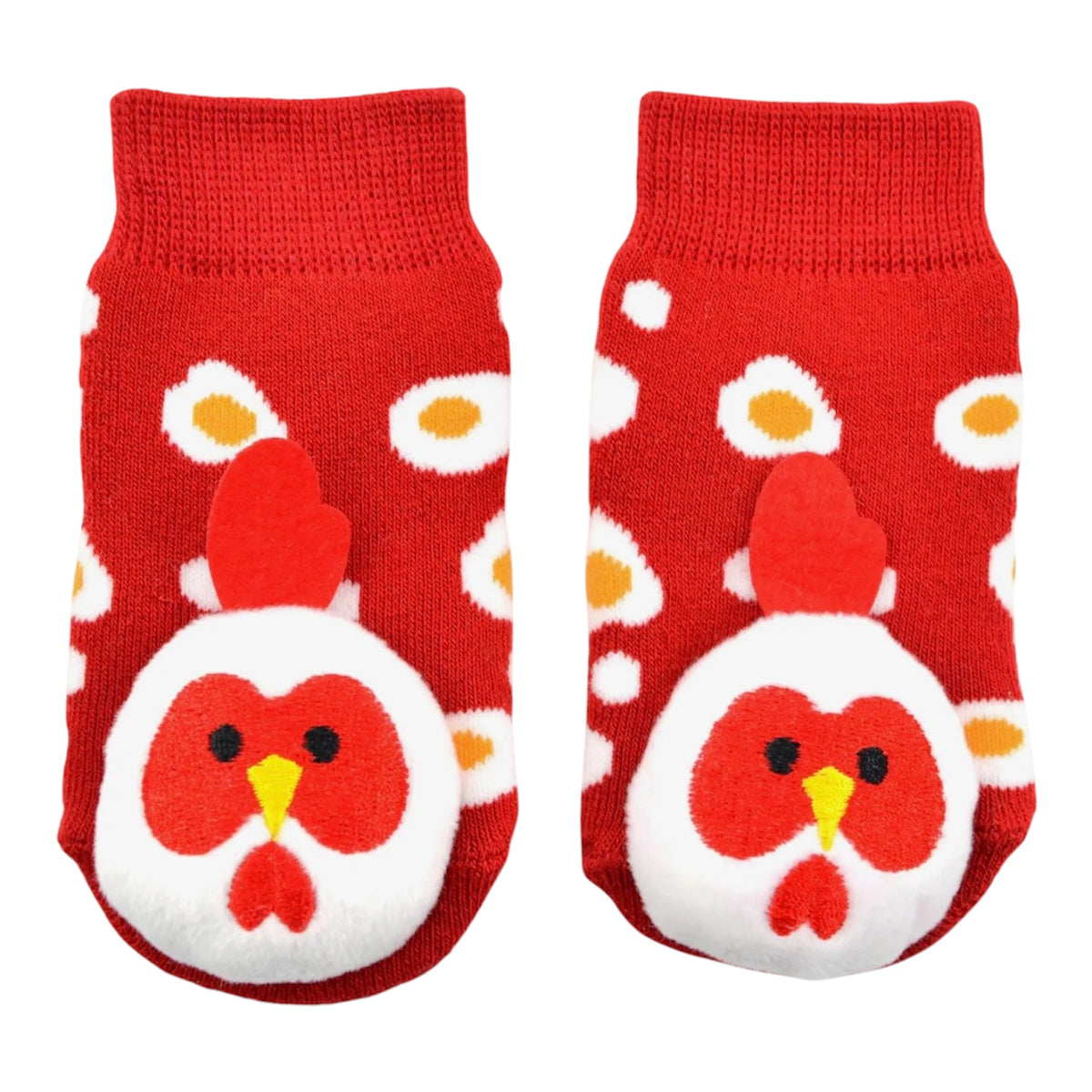 BOOGIE TOES Baby Unisex CHICKEN & EGG Rattle GRIPPER BOTTOM Socks by PIERO LIVENTI