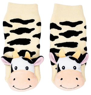 BOOGIE TOES Unisex Baby COW RATTLE GRIPPER BOTTOM SOCKS - Novelty Socks for Less