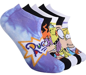 RUGRATS LADIES 5 PAIR OF LOW SHOW SOCKS REPTAR, ANJELICA - Novelty Socks for Less