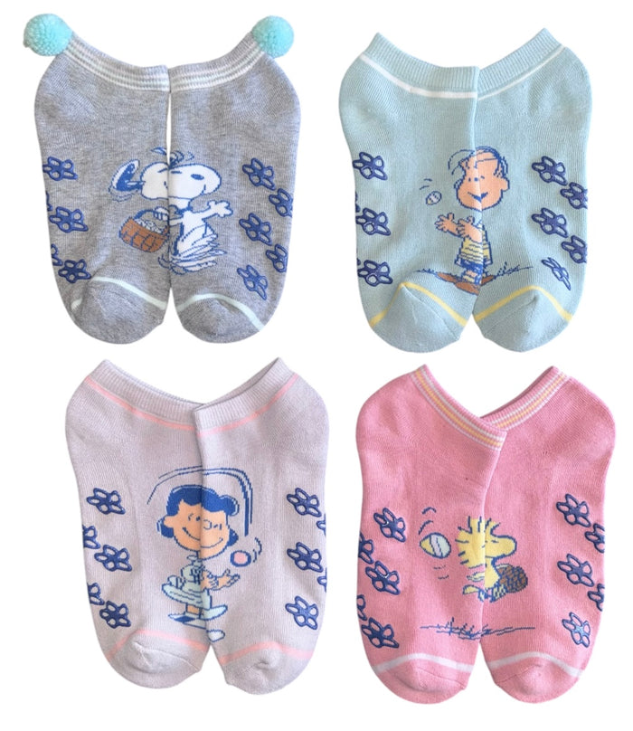 PEANUTS Ladies 4 Pair Of Thick No Show Gripper Bottom Easter Socks LUCY, LINUS With Easter Eggs