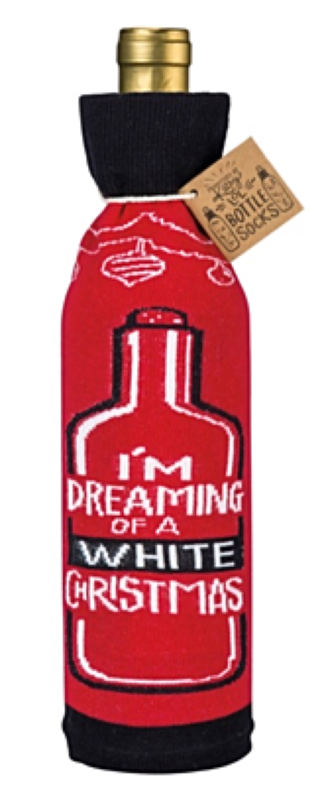 PRIMITIVES BY KATHY CHRISTMAS ALCOHOL WINE BOTTLE SOCK ‘I’M DREAMING OF A WHITE CHRISTMAS’ - Novelty Socks for Less