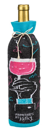 PRIMITIVES BY KATHY ALCOHOL WINE BOTTLE SOCK ‘RAISE A GLASS TO THE HAPPY COUPLE’ - Novelty Socks for Less