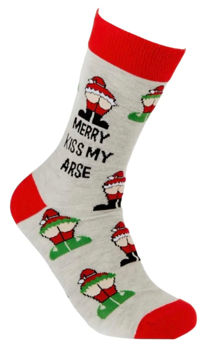 URBAN ECCENTRIC Brand Unisex SANTA MOONING Christmas Socks ‘MERRY KISS MY ARSE’