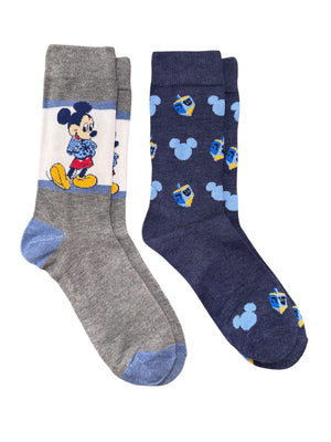 DISNEY Men’s HANUKKAH MICKEY MOUSE 2 Pair Of Socks With DREIDEL - Novelty Socks And Slippers