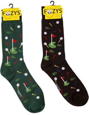 FOOZYS Brand Men’s 2 Pair of GOLF Socks GOLF TEES & BALLS - Novelty Socks And Slippers