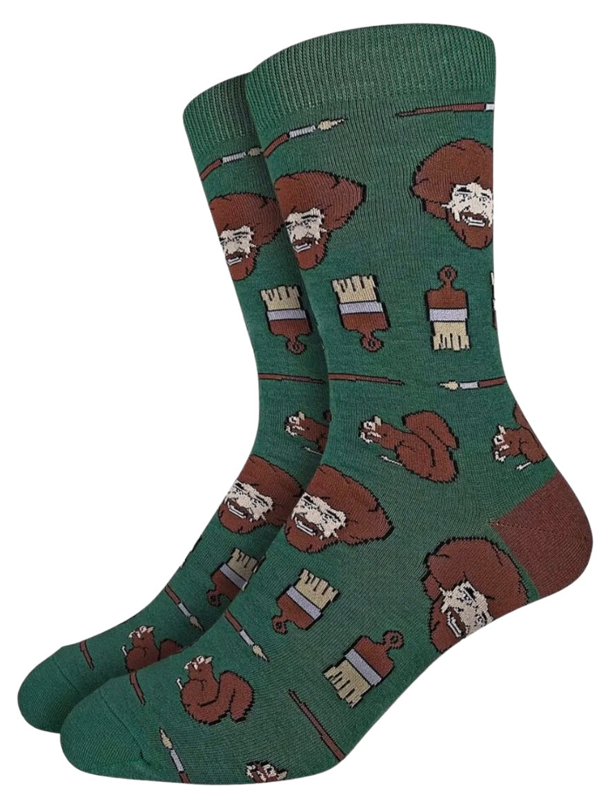 BOB ROSS Men’s Socks With SQUIRRELS GOOD LUCK Sock Brand - Novelty Socks And Slippers