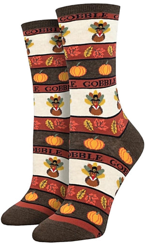 SOCKSMITH Brand Ladies THANKSGIVING TURKEY Socks ‘GOBBLE GOBBLE’ - Novelty Socks for Less