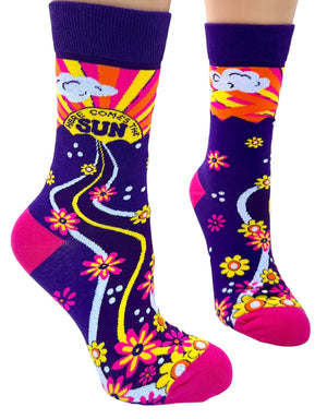 FABDAZ Brand Ladies FLORAL Socks ‘HERE COMES THE SUN’ - Novelty Socks And Slippers