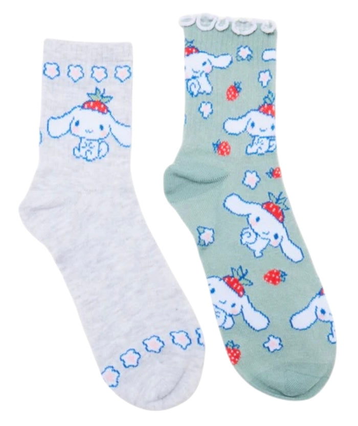 SANRIO HELLO KITTY Ladies CINNAMOROLL 2 Pair Of Socks With STRAWBERRIES & FLOWERS