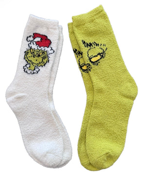 DR. SEUSS HOW THE GRINCH STOLE CHRISTMAS Ladies 2 Pair Of Fuzzy Socks - Novelty Socks And Slippers