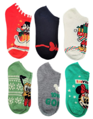 DISNEY Ladies CHRISTMAS 6 Pair of No Show Socks ‘FABYULEOUS’