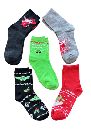 STAR WARS THE MANDALORIAN Ladies 5 Pair Of CHRISTMAS Crew Socks BABY YODA - Novelty Socks And Slippers