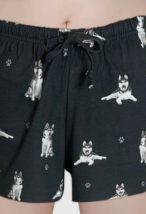 COMFIES Brand LOUNGE PJ SHORTS Ladies SIBERIAN HUSKY By E&S PETS - Novelty Socks And Slippers