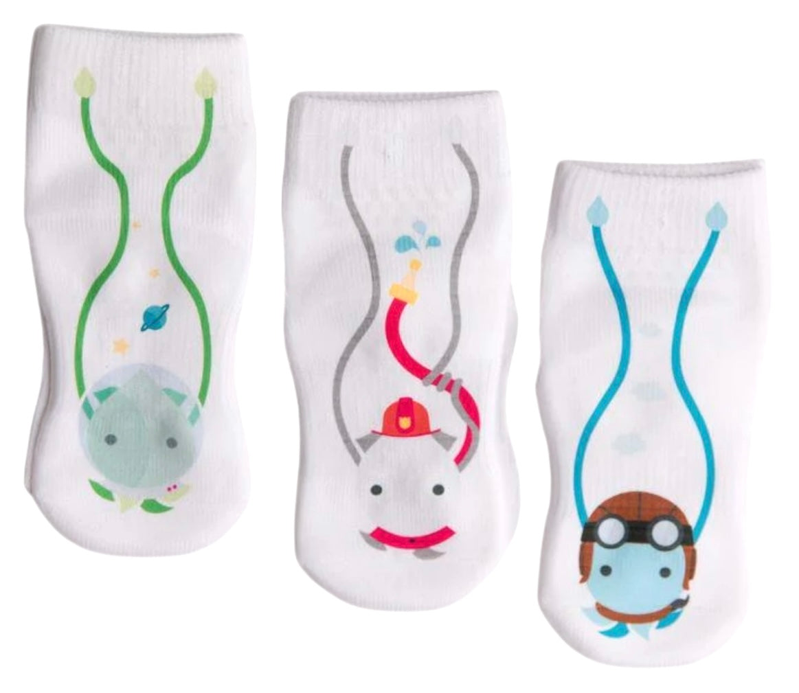 SQUID SOCKS Brand Unisex INFANT/TODDLER 3 Pair Of STAY ON Socks ‘CALEB COLLECTION’ - Novelty Socks And Slippers