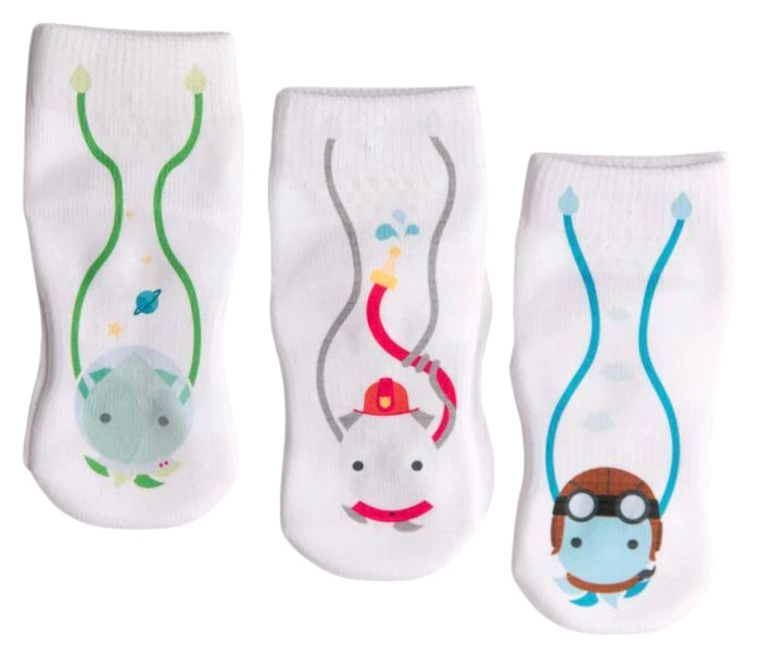 SQUID SOCKS Brand Unisex INFANT/TODDLER 3 Pair Of STAY ON Socks ‘CALEB COLLECTION’