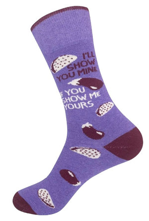 FUNATIC Brand Unisex EGGPLANT & TACOS Socks ‘I’LL SHOW YOU MINE IF YOU SHOW ME YOURS’