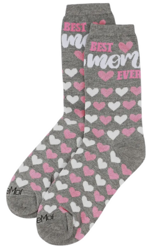 MeMoi Brand Ladies BEST MOM EVER Socks HEARTS ALL OVER