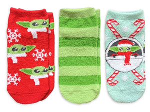 Disney THE MANDALORIAN Ladies BABY YODA CHRISTMAS 3 Pair Of Cozy Low Cut Socks - Novelty Socks And Slippers