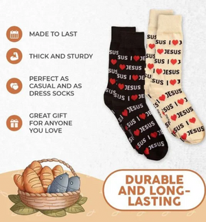 FOOZYS Brand Men’s 2 Pair of I LOVE JESUS Socks - Novelty Socks And Slippers