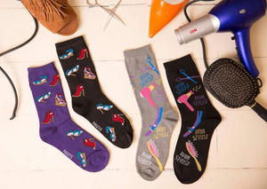 FOOZYS Brand Ladies 2 Pair Of HAIR STYLIST Socks HAIR DRYER, SCISSORS - Novelty Socks And Slippers