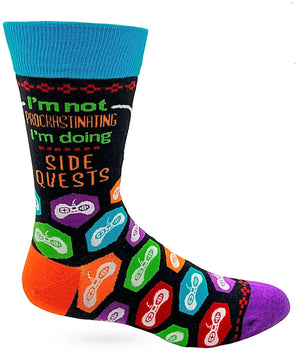 FABDAZ Brand Men’s ‘I’M NOT PROCRASTINATING, I’M DOING SIDE QUESTS’ Socks GAME CONTROLLERS ALL OVER - Novelty Socks for Less