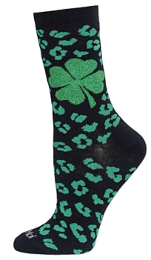 MeMoi Brand Ladies ST. PATRICKS DAY Socks Leopard Clover Print - Novelty Socks And Slippers